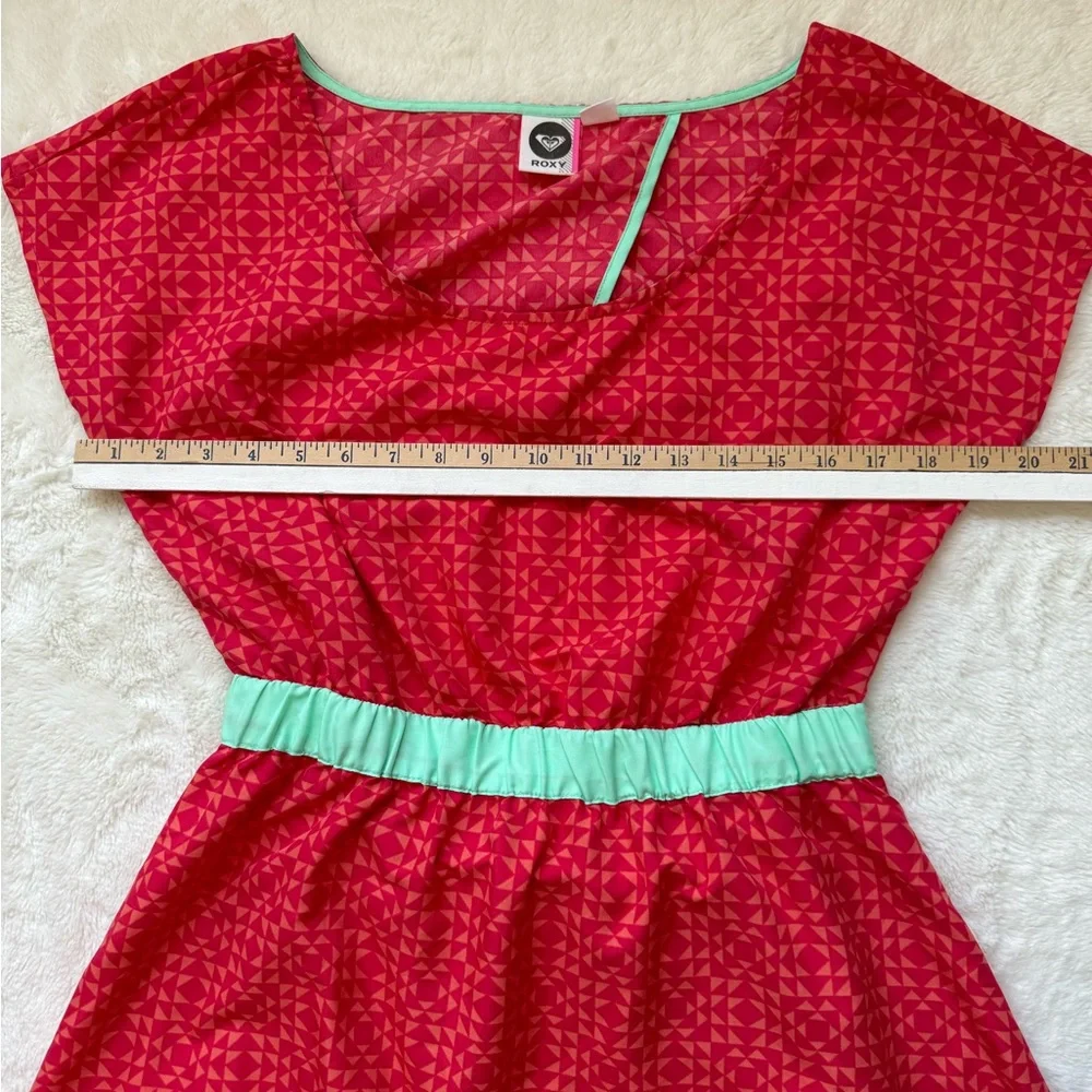 ❌SOLD❌Roxy Dress Teen's Large Red Geometric Mini Back Cutout Short Sleeve Swim - Picture 12 of 14